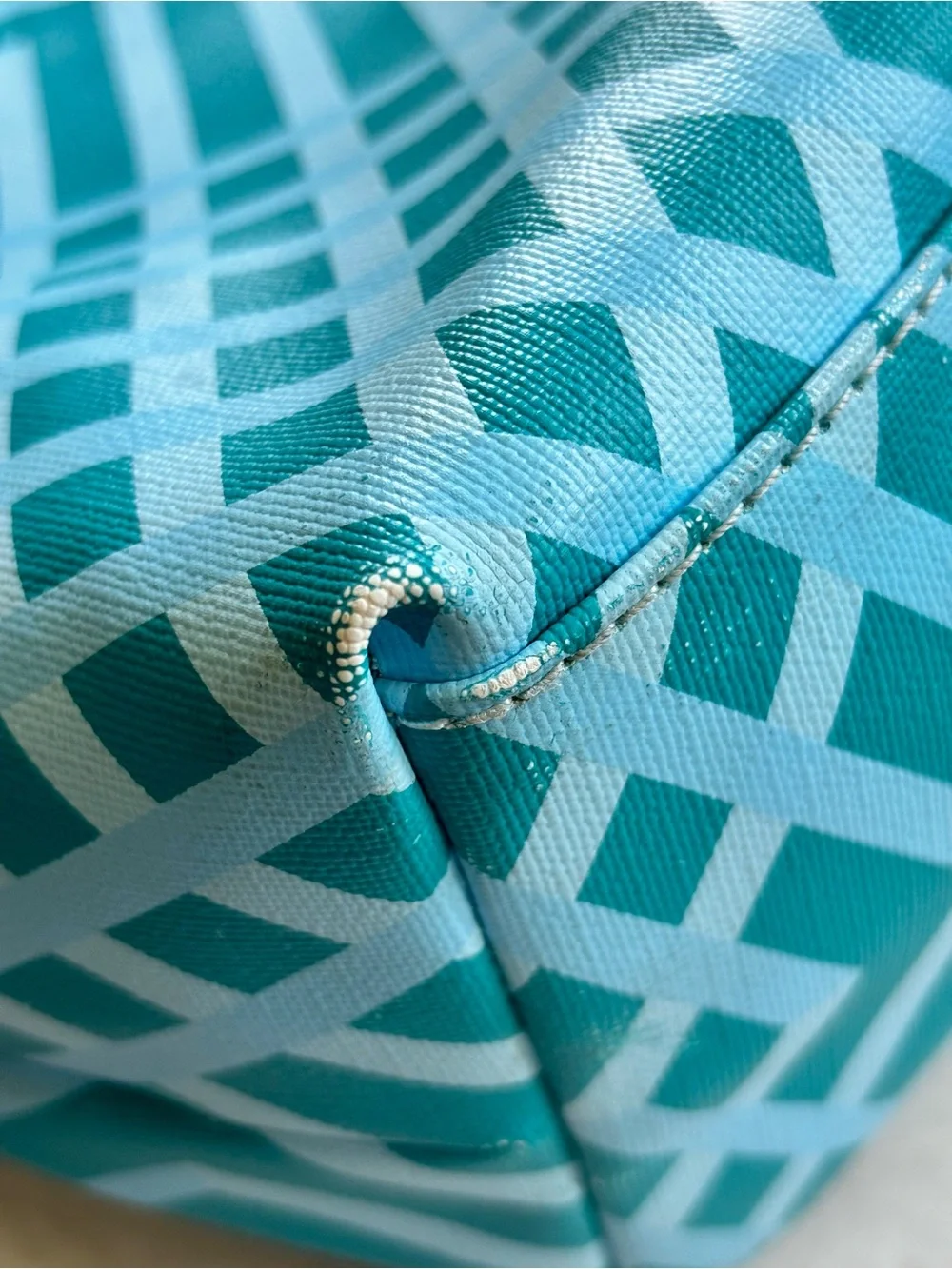 Jonathan Adler Teal Geometric Print Zip Top Tote Shoulder Bag